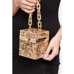 Urban Expressions Lioness Lucite Gold Chain Box Clutch Clear Chain Evening Bag